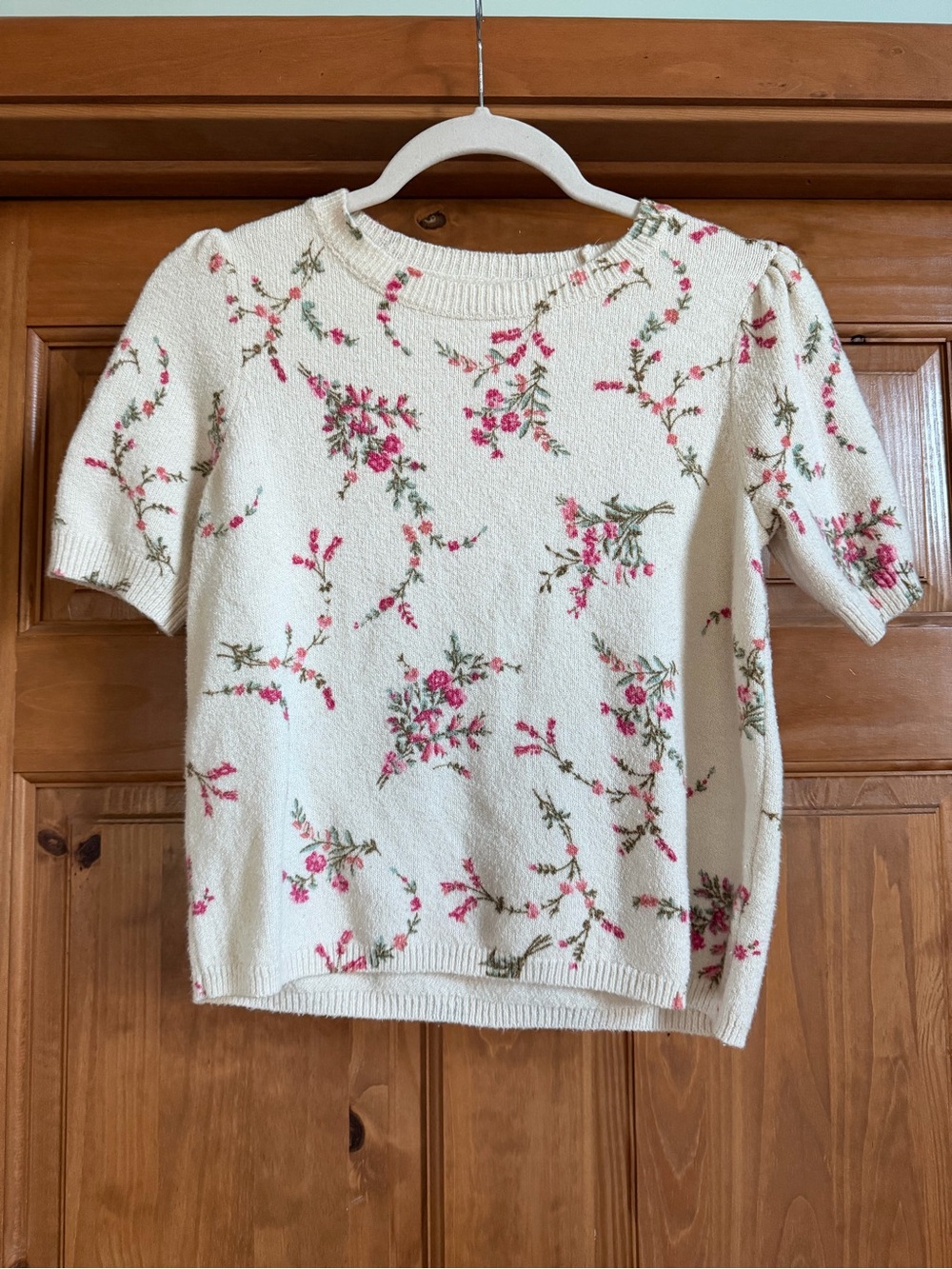 LC Lauren Conrad Cream Sweater with Pink Floral Detail